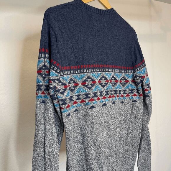 Hollister Mens Fair Isle Crew Neck Sweater Blue Gray Knit Pullover - Picture 6 of 8